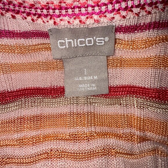 Chicos Womens Open Front Striped Cardigan Size M 1 Multicolor Lightweight - Picture 3 of 4